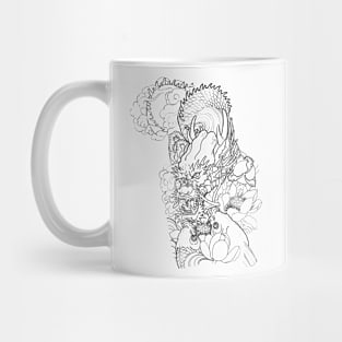 Pencil hand-drawn dragon and koi design Mug